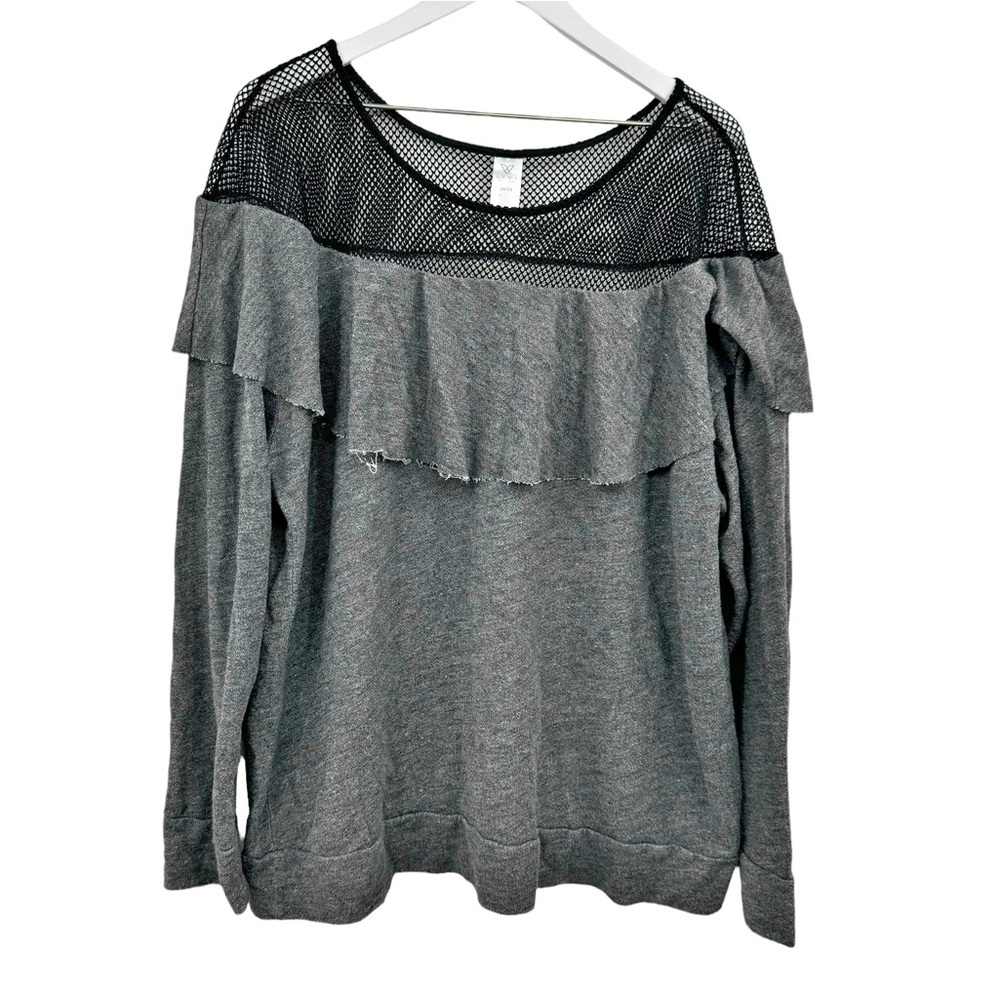 Lane Bryant Livi Active Mesh Ruffle Sweatshirt Gray Size 26/28